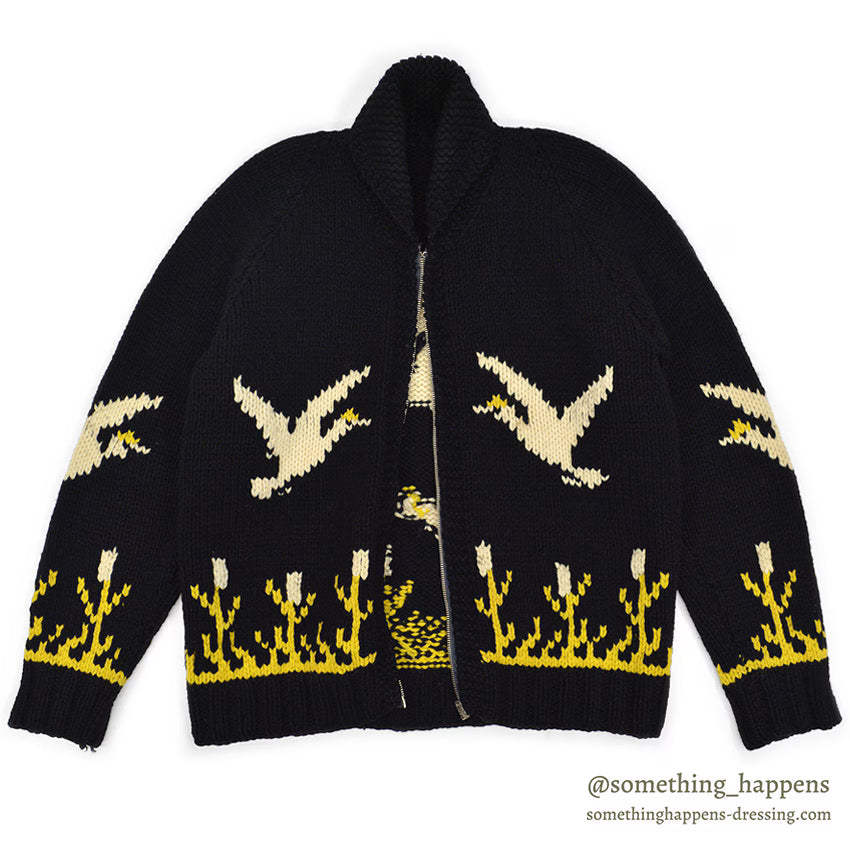 1950's OLD BLACK COWICHAN SWEATER DUCKS AND FLOWERS...