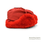 1960's EDDIE BAUER MOUTON FUR DOWN HAT / HUNTER'S RED...XL