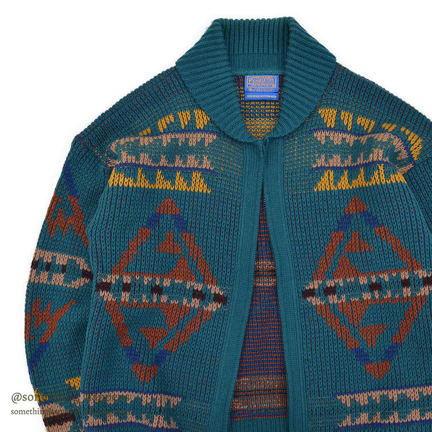 ~1980's PENDLETON NATIVE PATTERN ZIP-UP WOOL CARDIGAN... M