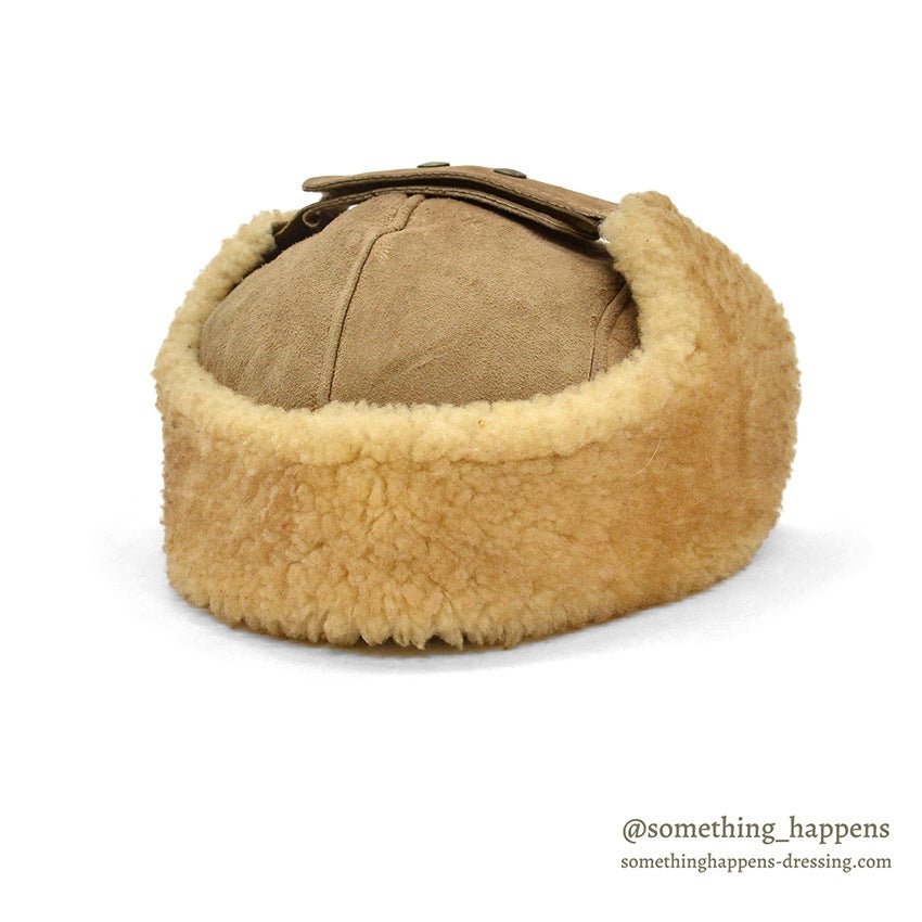 1980's BICK MOUTON SHEARLING HAT LIGHT BROWN ... XL