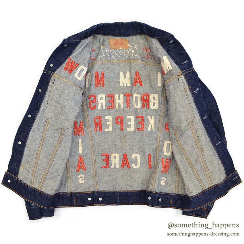 1960's~ LEVI'S 70505-0217 BIGE POW MIA EMBROIDERED DENIM JACKET / SPECIAL...