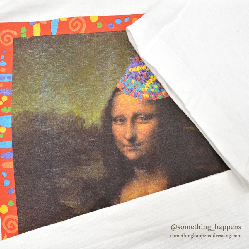 1990's DEADSTOCK FRUIT OF THE LOOM MONA LISA BIRTHDAY ART PRINT T-SHIRT ... XL