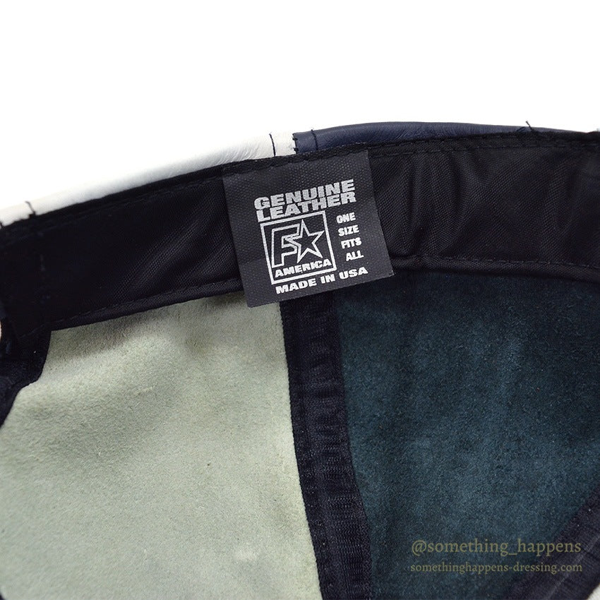 1990's NAVY/WHITE LEATHER PANEL CAP...