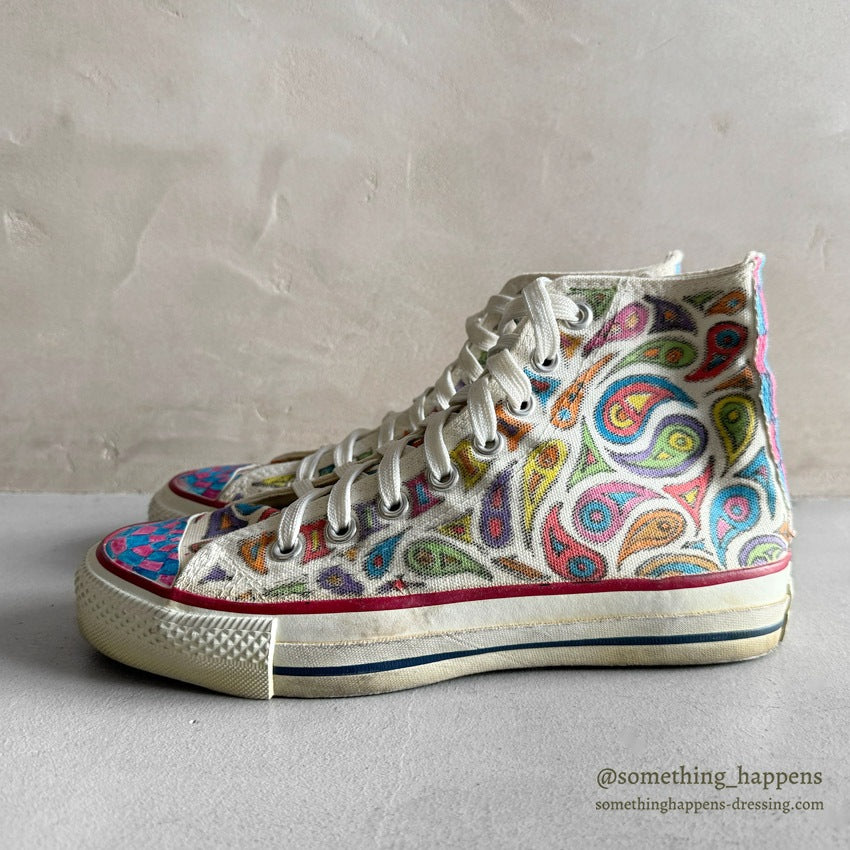 1980's CONVERSE ALL STAR HI / PSYCHEDELIC PAISLEY HAND PAINT ... 61/2