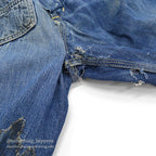 1960's MONEY BAK DENIM PAINTER PANTS SUN FADED / HAND SEWN REPAIRS ... W34/L29