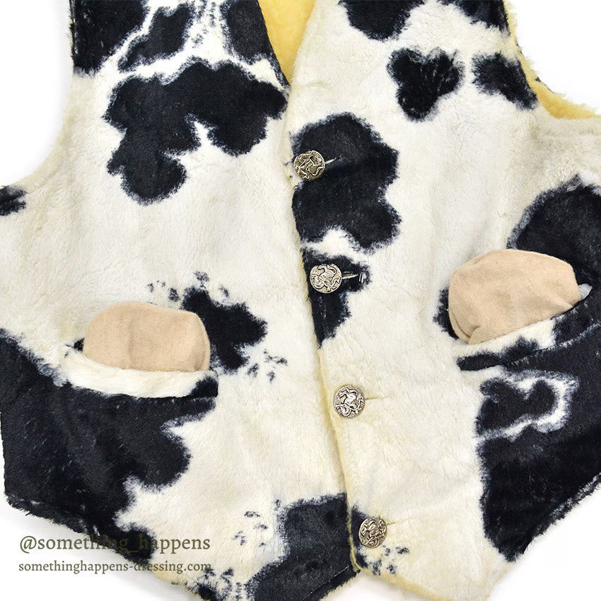 1960's CAMPUS ANIMAL PATTERN FAUX FUR BOA VEST... L