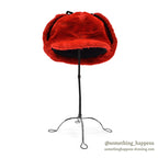 1960's~ RED FAUX FUR TRAPPER HAT...XL