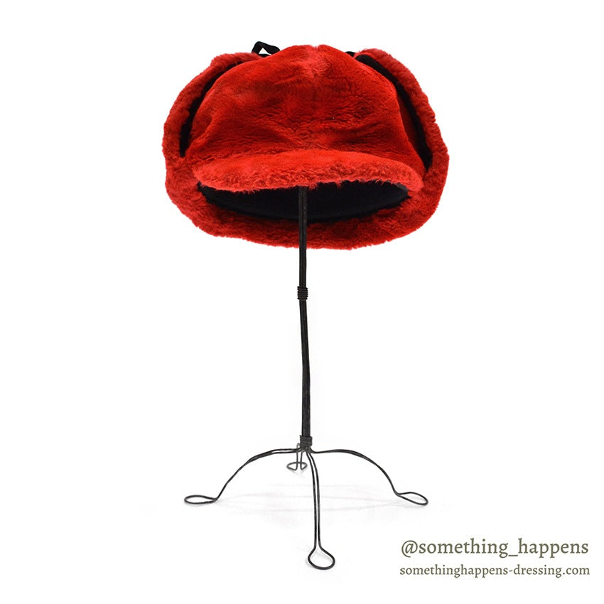 1960's~ RED FAUX FUR TRAPPER HAT...XL
