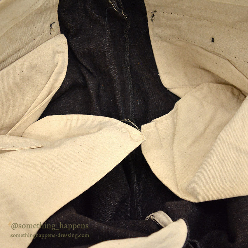 c.1940 DEADSTOCK OLD COTTON STRIPE WORK PANTS / ESSEX TROUSERS ... W33/L31