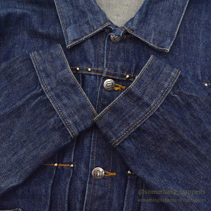 1940's~ MONTGOMERY WARD 101 BUCKLE BACK DENIM JACKET / COOL STUDS...