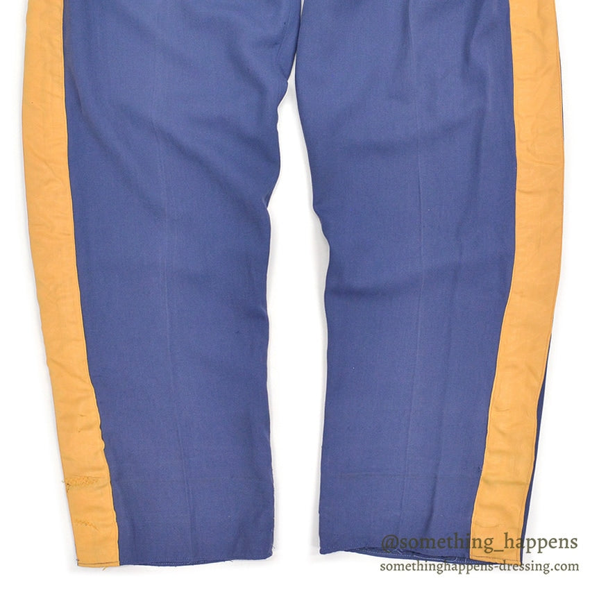 1960's RAYON YELLOW LINE BLUE SLACKS... W32