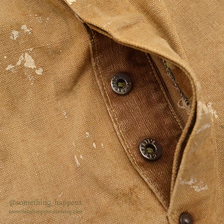 1940's~ CARHARTT DUCK DOUBLE KNEE OVERALL UNLINED / PAINT SPLATTER VIBE ... W36/L27