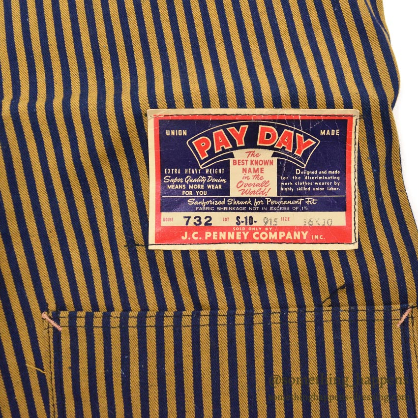 1940's DEADSTOCK PAYDAY WW2 BROWN EXPRESS STRIPED OVERALL / HIGH BACK ... W36/L30