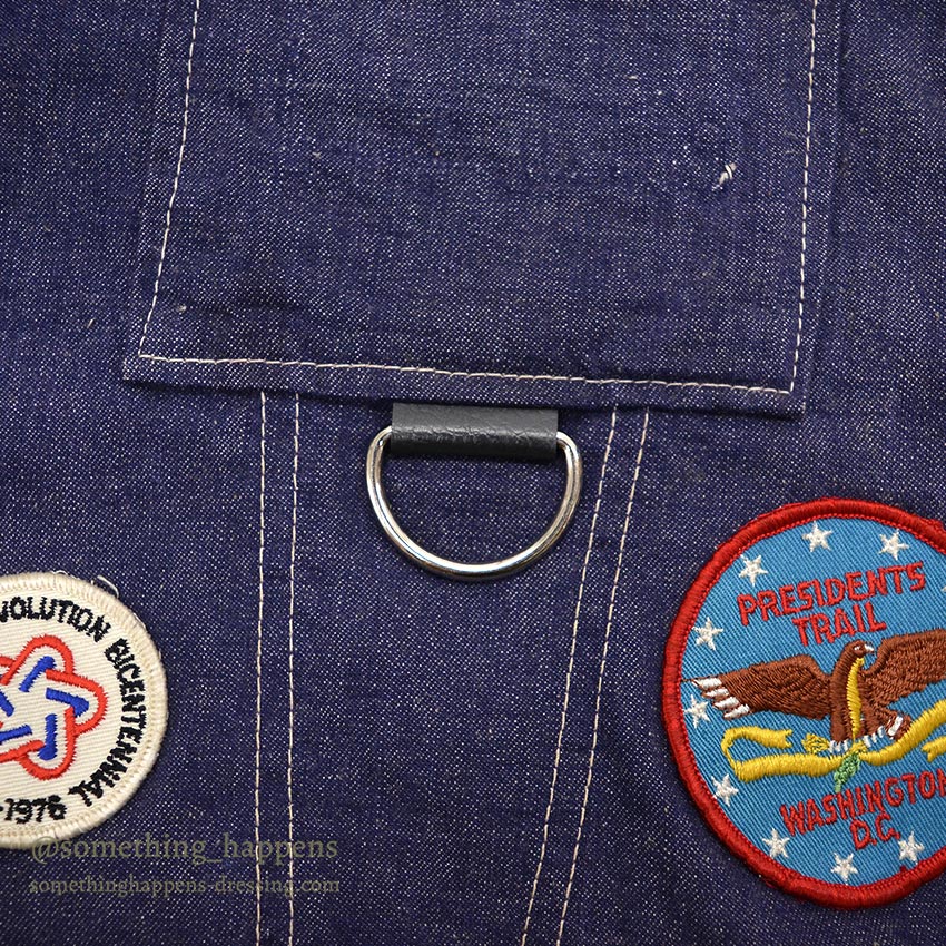 1970's DELUXE SPORTSWEAR VAD DYED DENIM JACKET / LOTS OF PATCHES ... M