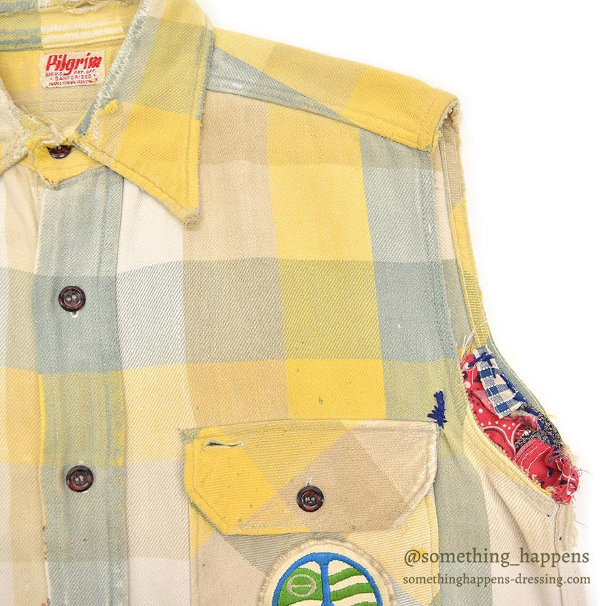 1950's PILGRIM BLOCK PLAID FLANNEL VEST / CUT OFF...