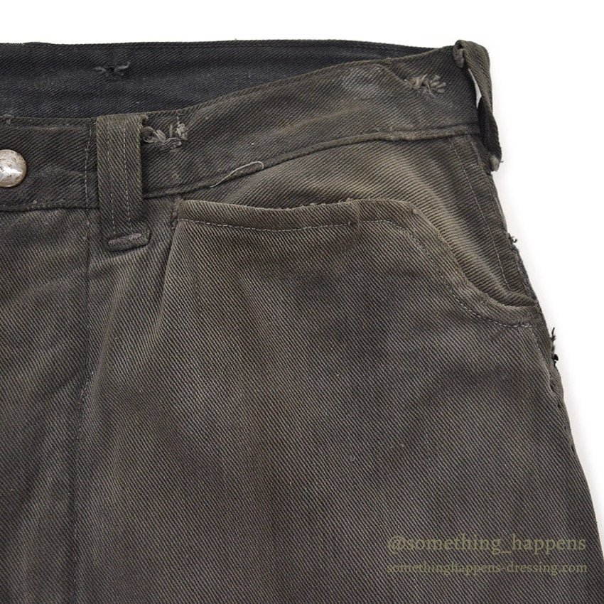 1930's BLACK FRISCO PANTS BACKLE BACK / HEAVY COTTON... W31/L29