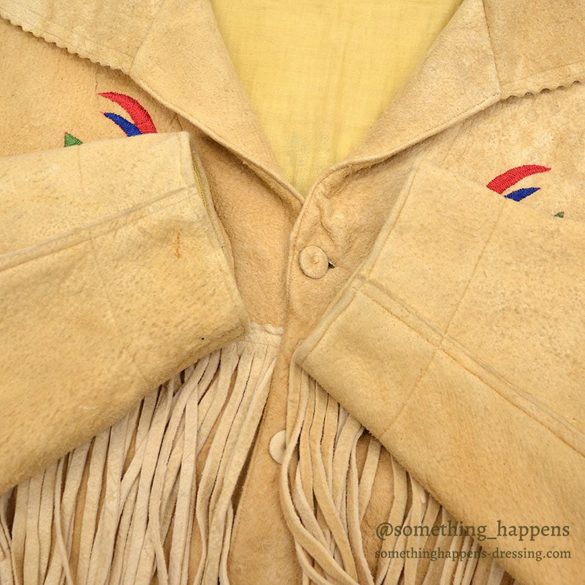 1920's~ NATIVE AMERICAN EMBROIDERY FRINGE ELK LEATHER JACKET / Extremely Rare...
