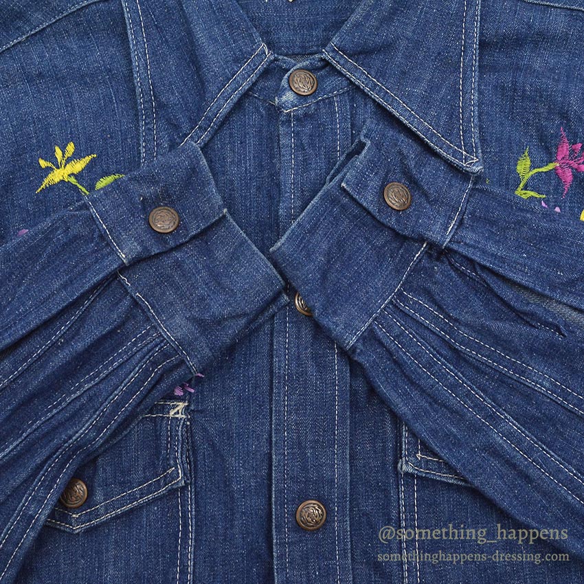 1970's LEMAY MEXICAN HIPPIE EMBROIDERED DENIM SHIRT ... M