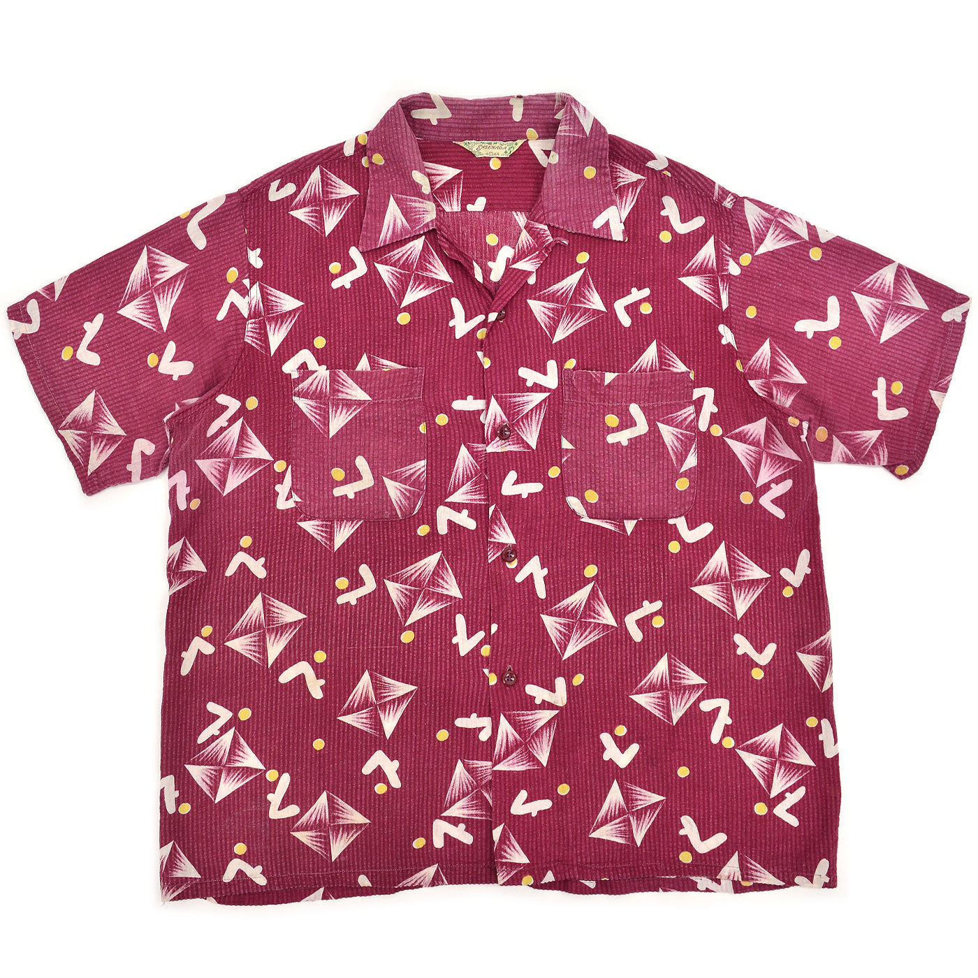 1950's ENSENADA ATOMIC PATTERN SEERSUCKER S/S SHIRT ... L