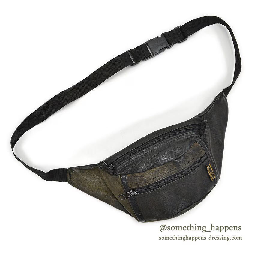 1980's EDDIE BAUER LEATHER FANNY PACK BLACK...