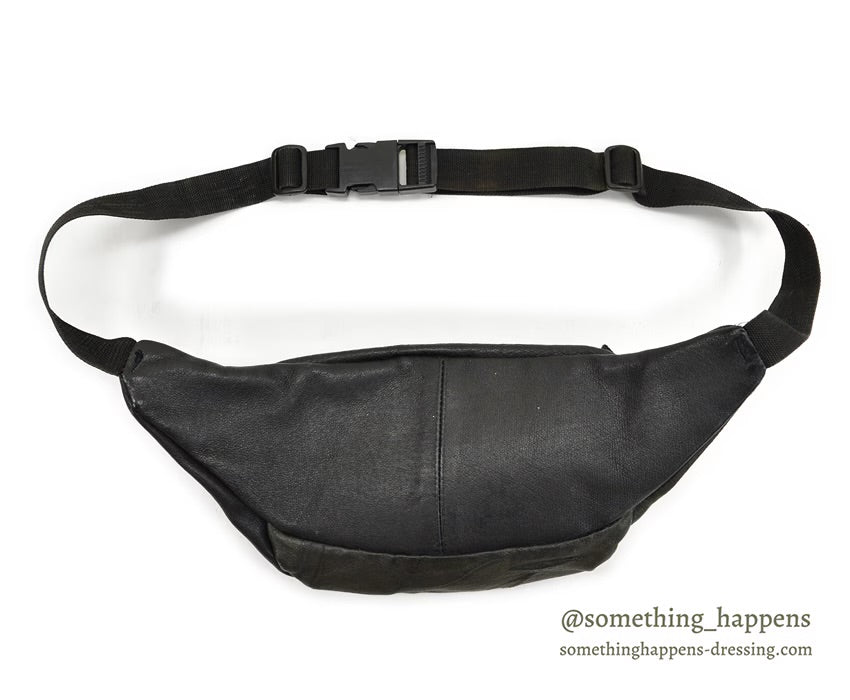 1980's EDDIE BAUER LEATHER FANNY PACK BLACK...