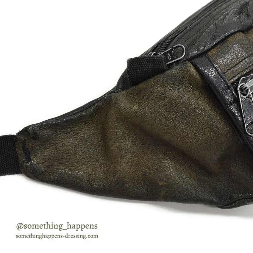 1980's EDDIE BAUER LEATHER FANNY PACK BLACK...