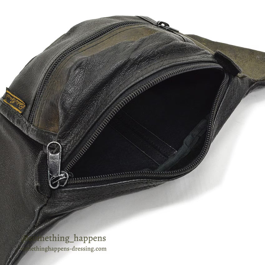 1980's EDDIE BAUER LEATHER FANNY PACK BLACK...
