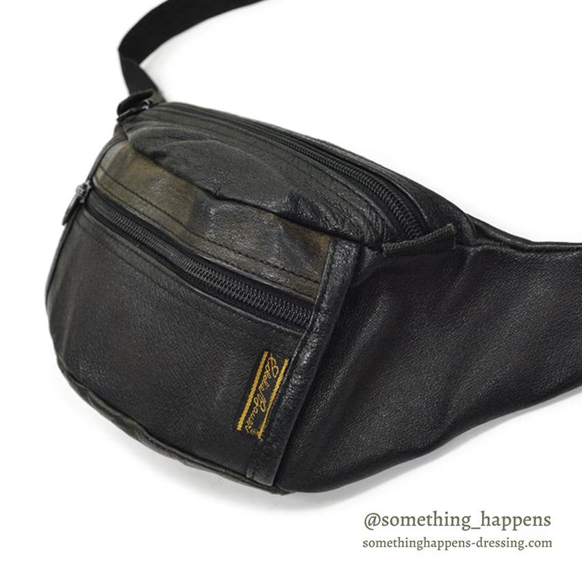 1980's EDDIE BAUER LEATHER FANNY PACK BLACK...