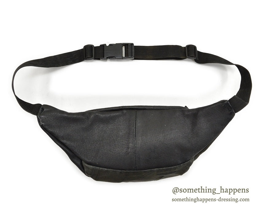 1980's EDDIE BAUER LEATHER FANNY PACK BLACK...