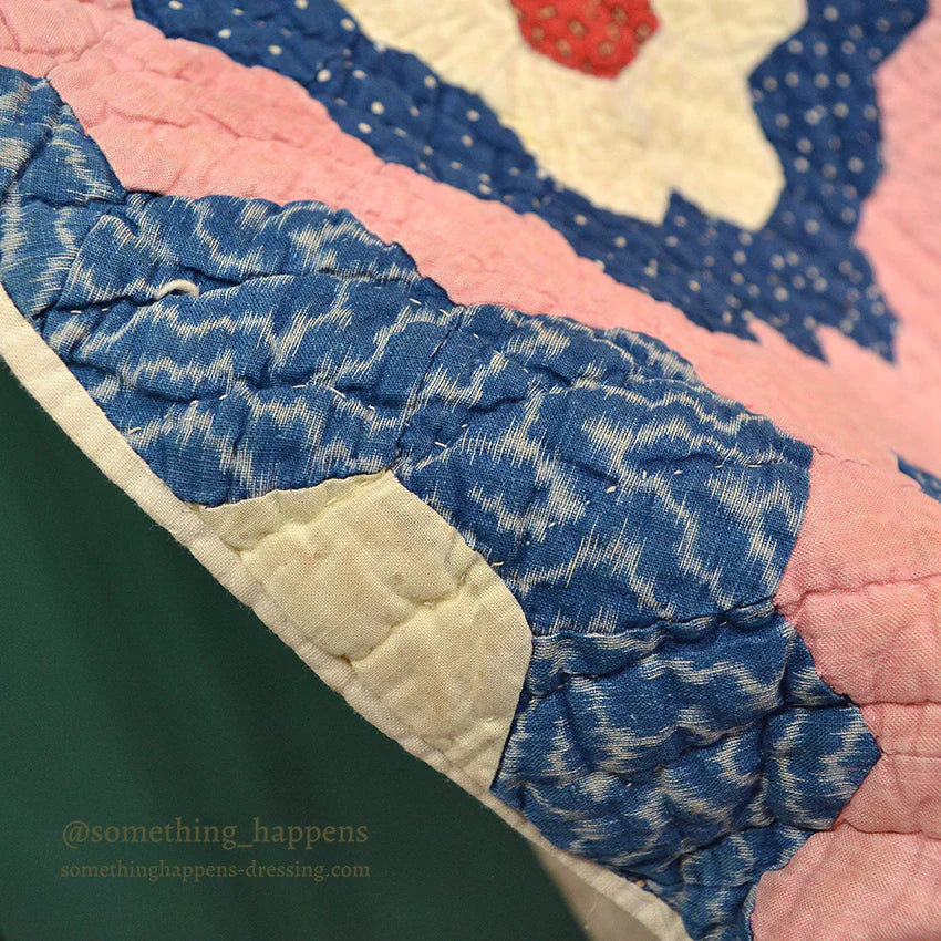 ANTIQUE GRANDMOTHER'S FLOWER GARDEN INDIGO CALICO PATCHWORK QUILT... 208cm/190cm