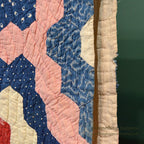 ANTIQUE GRANDMOTHER'S FLOWER GARDEN INDIGO CALICO PATCHWORK QUILT... 208cm/190cm