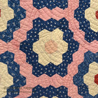 ANTIQUE GRANDMOTHER'S FLOWER GARDEN INDIGO CALICO PATCHWORK QUILT... 208cm/190cm