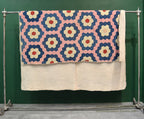 ANTIQUE GRANDMOTHER'S FLOWER GARDEN INDIGO CALICO PATCHWORK QUILT... 208cm/190cm