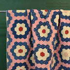 ANTIQUE GRANDMOTHER'S FLOWER GARDEN INDIGO CALICO PATCHWORK QUILT... 208cm/190cm