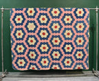 ANTIQUE GRANDMOTHER'S FLOWER GARDEN INDIGO CALICO PATCHWORK QUILT... 208cm/190cm