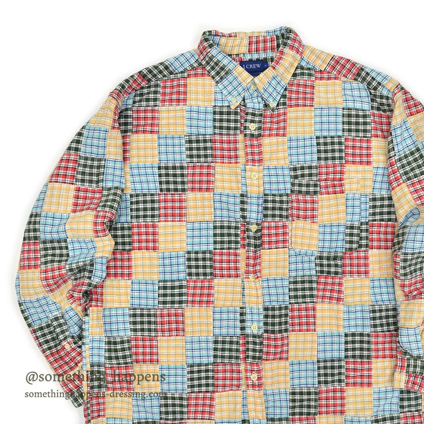 1990's~ J.CREW MADRAS CHECK PATCHWORK BD L/S SHIRT ... L