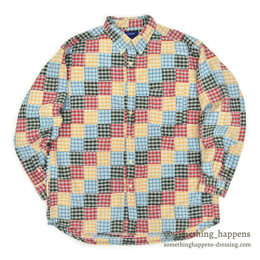 1990's~ J.CREW MADRAS CHECK PATCHWORK BD L/S SHIRT ... L