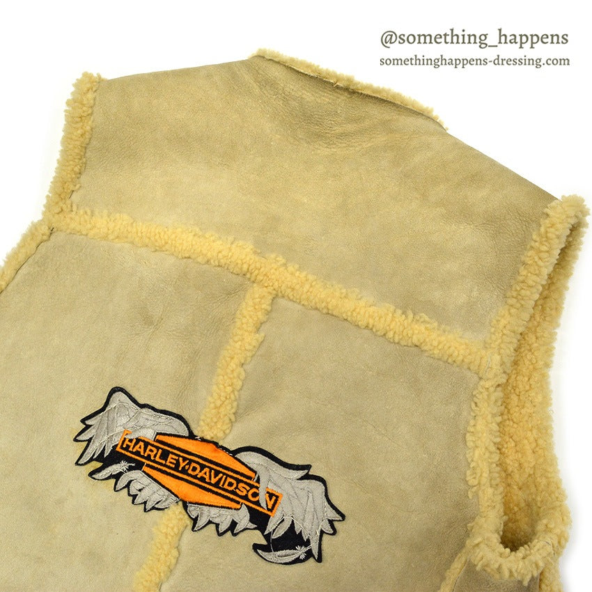 ~1970's McGREGOR HARLEY DAVIDSON PATCH MOUTON MOTORCYCLE VEST...M