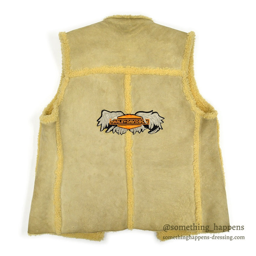 ~1970's McGREGOR HARLEY DAVIDSON PATCH MOUTON MOTORCYCLE VEST...M