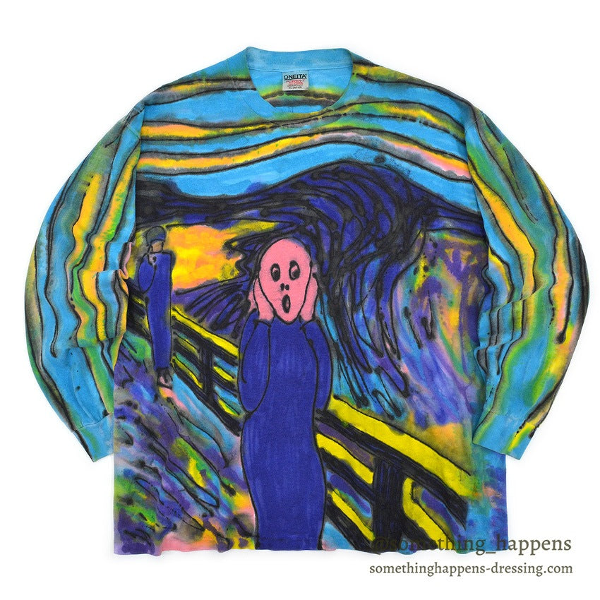 1990s ONEITA Munch's The Scream ART HAND PAINT L/S T-SHIRT ... XL