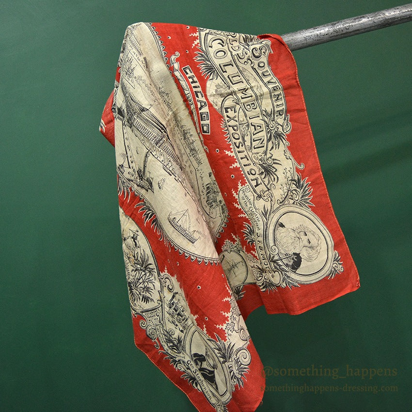 1893' COCHRANE'S TURKEY RED CHICAGO WORLD'S COLUMBIAN EXPOSITION BANDANA...