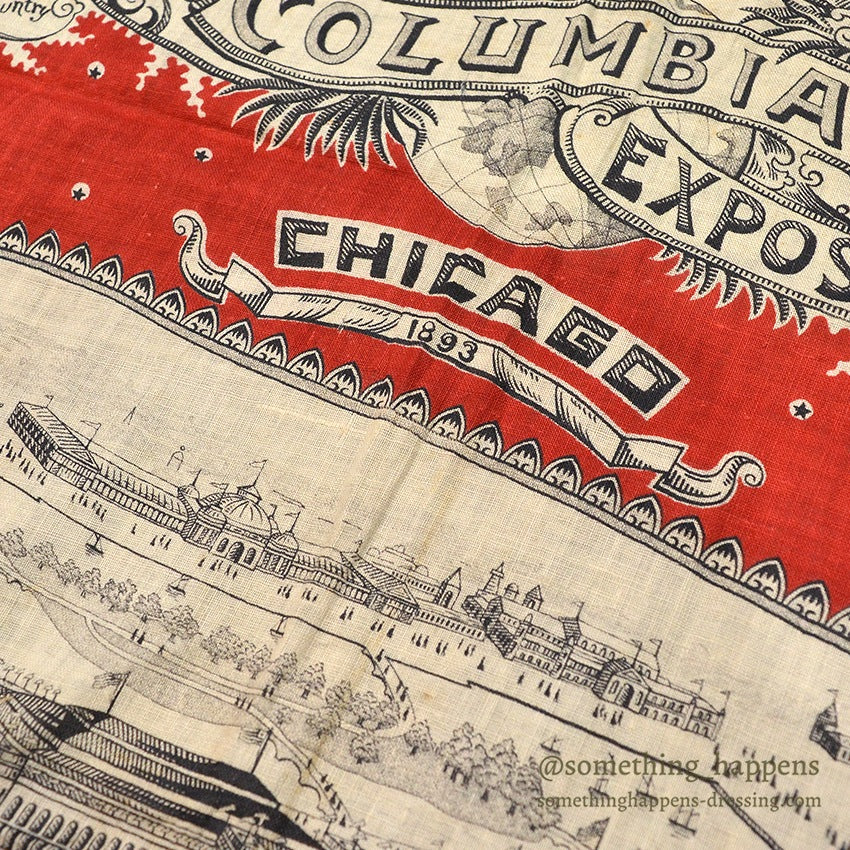 1893' COCHRANE'S TURKEY RED CHICAGO WORLD'S COLUMBIAN EXPOSITION BANDANA...