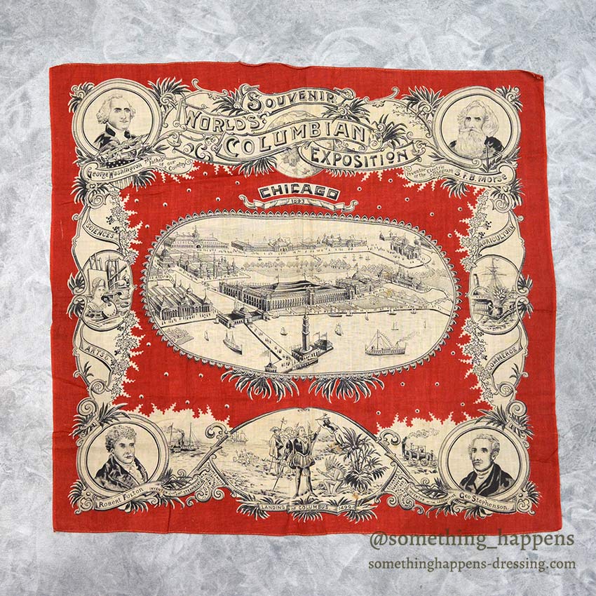 1893' COCHRANE'S TURKEY RED CHICAGO WORLD'S COLUMBIAN EXPOSITION BANDANA...