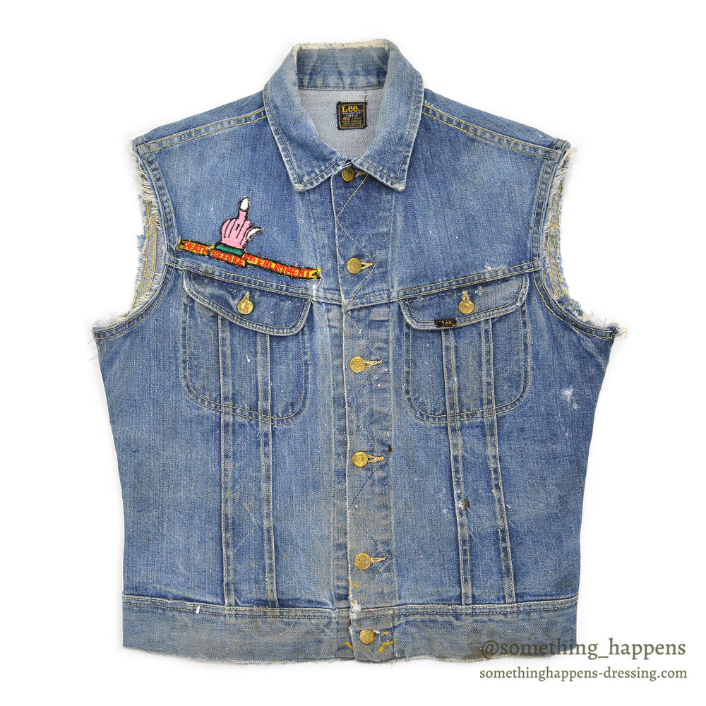 ~1970's Lee 101-J " DEATH BEFORE REENLISTMENT" CUT-OFF DENIM VEST... 40 LONG