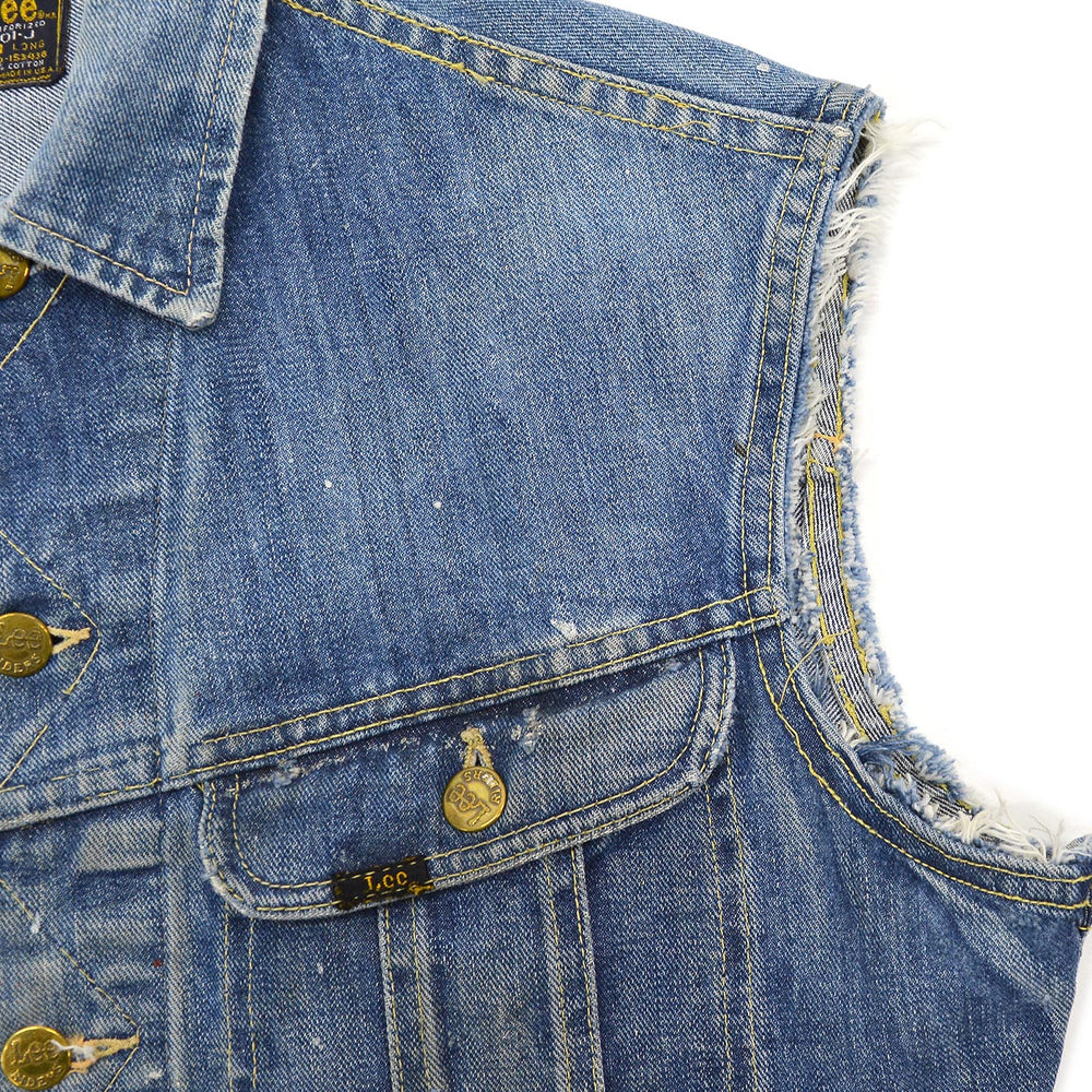 ~1970's Lee 101-J " DEATH BEFORE REENLISTMENT" CUT-OFF DENIM VEST... 40 LONG