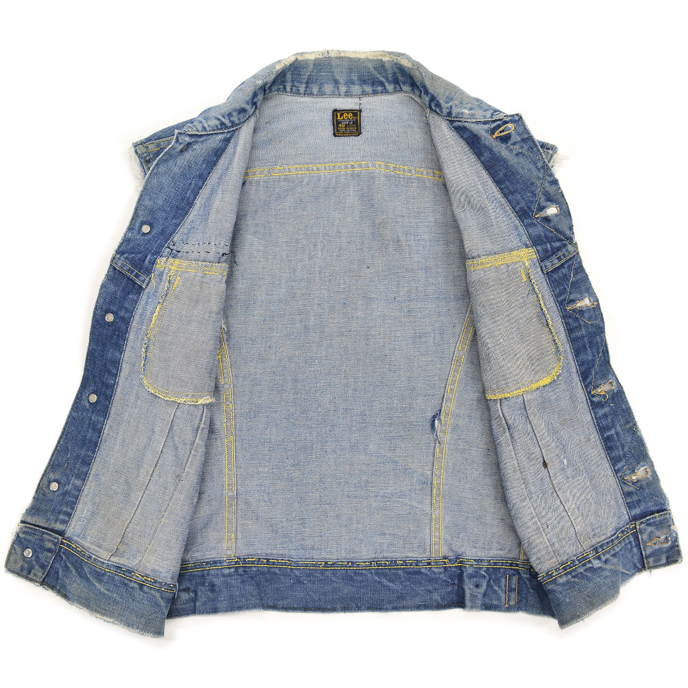 ~1970's Lee 101-J " DEATH BEFORE REENLISTMENT" CUT-OFF DENIM VEST... 40 LONG