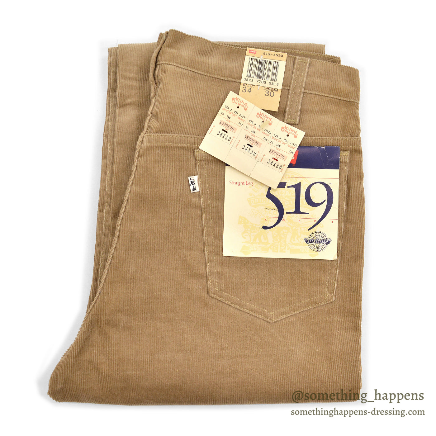 1980's DEADSTOCK Levi's 519-1523 CORDUROY PANTS / TAN ... W34/L30