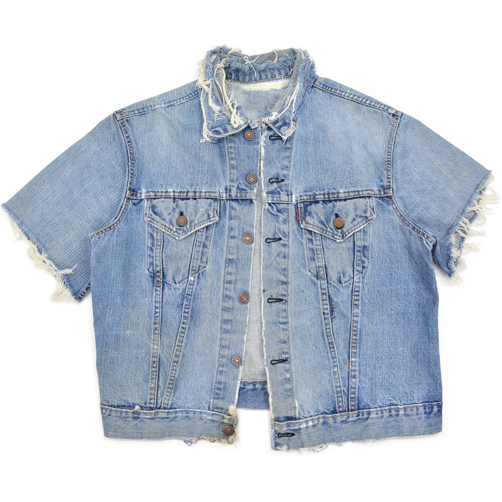 1960's~ LEVI'S 70505-0217 BIGE THRASHED DENIM JACKET / CUT-OFF ...