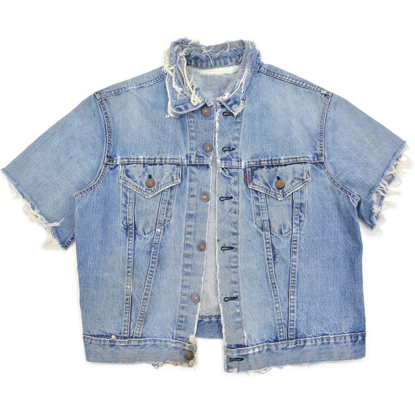 1960's~ LEVI'S 70505-0217 BIGE THRASHED DENIM JACKET / CUT-OFF ...