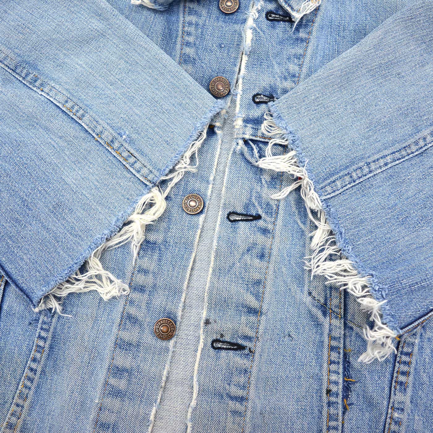 1960's~ LEVI'S 70505-0217 BIGE THRASHED DENIM JACKET / CUT-OFF ...